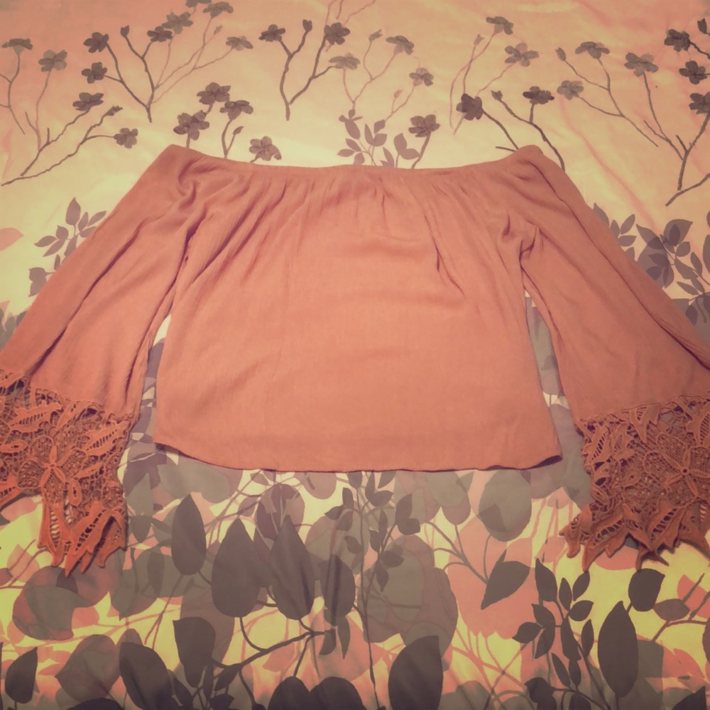 Pink off the shoulder long sleeve blouse